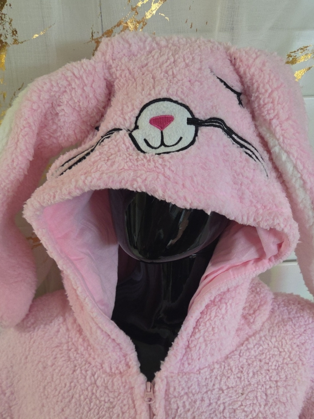 FUNZIEZ! Pink Bunny Sherpa Hooded ONESIE/COSTUME, size Small
